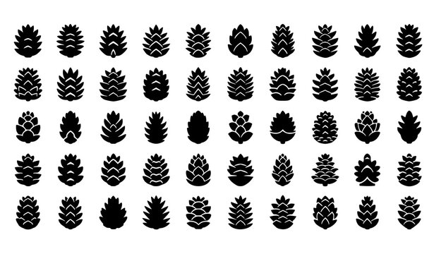 Minimal black pine cone icon set modern forest vector collection