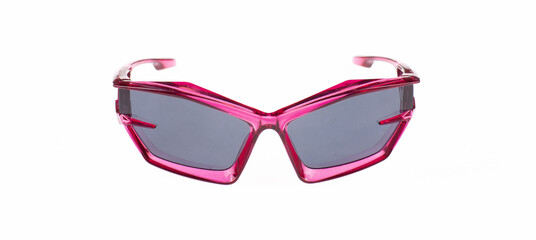 Elegant sport sunglasses with pink frame isolated on white background
