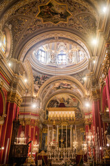 Obraz premium Decoration of the Basilica of St. Dominic with the main altar and dome, Valletta MALTA