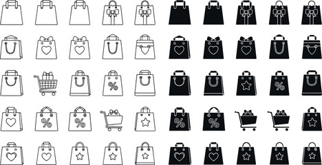Shopping Bag and Retail Line Icon Set with Gift Bags, Store Bags, Cart, Sale, and Ecommerce Packaging Symbols for Online Shop Design © MdMojnu