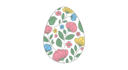 Fototapeta premium Beautiful Easter egg decorated with a delicate floral pattern in pastel colors on a white background.
