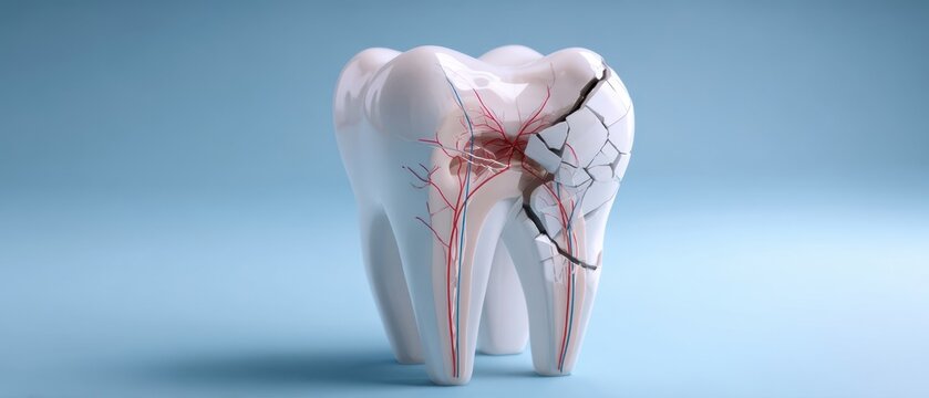 The Molar Tooth with Cracked Enamel and Exposed Inflamed Pulp in 3D Concept