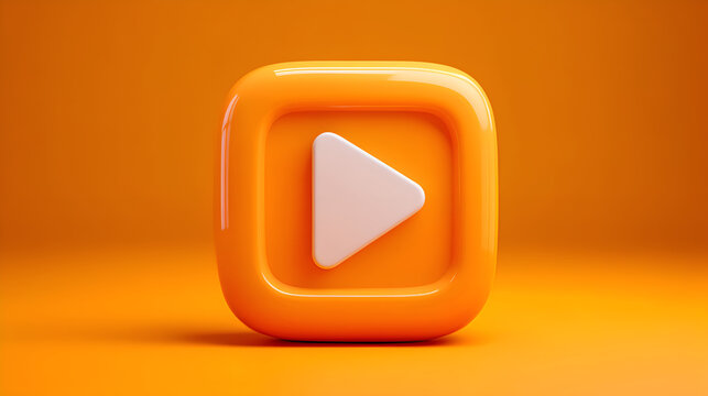 Orange glossy play button on a media concept