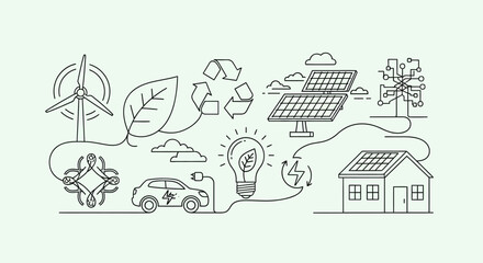 Fototapeta premium Set of 13 eco friendly icons vector, sustainable living symbols, green energy illustrations