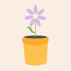 Obraz premium Cute flower in pot flat vector illustration.Simple pastel vector illustration isolated on neutral background. Perfect for nursery decor, spring designs, greeting cards and printable wall art.