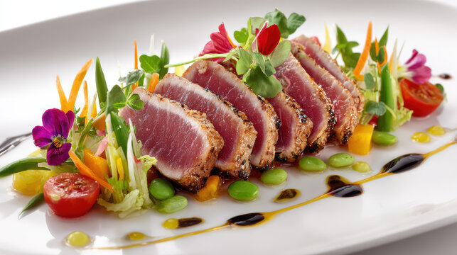 seared ahi tuna steak with nicoise vegetables