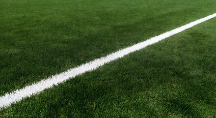 Obraz premium Close Up of Soccer Field White Line on Green Grass