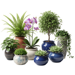Fototapeta premium A collection of potted plants on transparent background