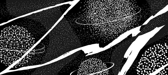 Abstract space background. Cosmic panoramic scene with planet and universe texture. Stipple vector illustration with abstract design. © nazarkru