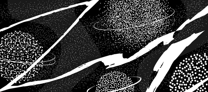 Abstract space background. Cosmic panoramic scene with planet and universe texture. Stipple vector illustration with abstract design.