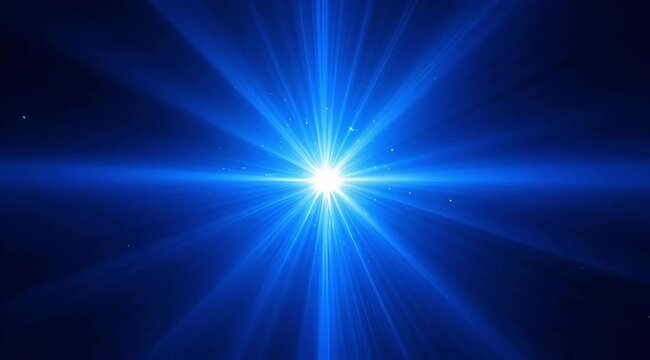 Vibrant blue light burst on dark background with dynamic rays