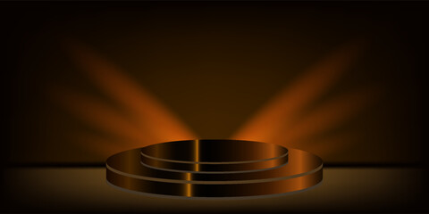 Award round podium on dark background. Vector golden symbol of victory, achievement, success, rewarding of winner. Vector illustration