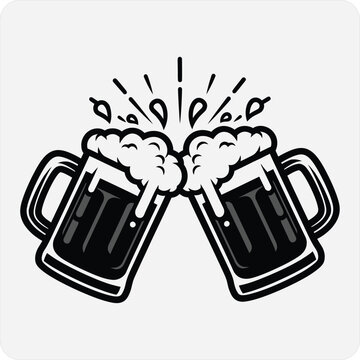 Cheers with two foamy mugs of beer