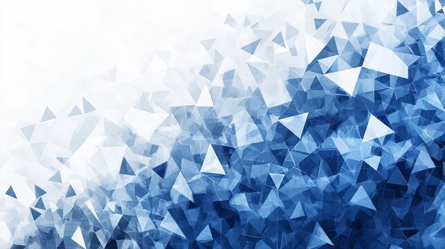 A vibrant abstract background featuring a multitude of blue and white triangles in various shades and sizes.