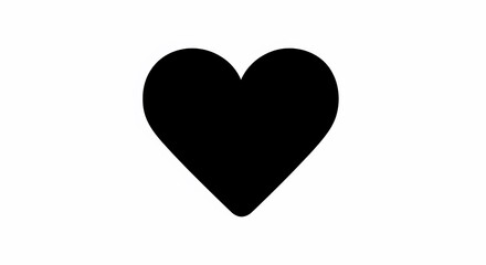 A black heart symbol centered on a plain white background viewed from directly above