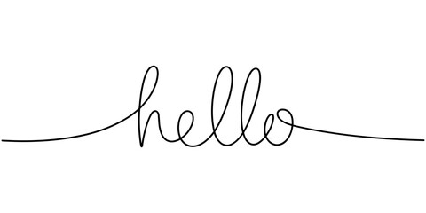 Continuous one line drawing of typography line art of hello word writing isolated on white background. Vector illustration © Creative Tania