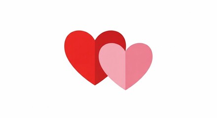 Two hearts, red and pink, overlapping each other in a symbol of love and affection from a straightforward viewpoint