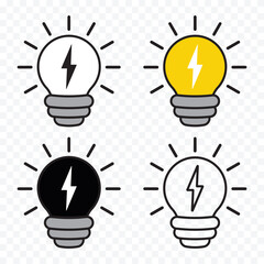 Light bulb symbol with lightning inside. Vector illustration.