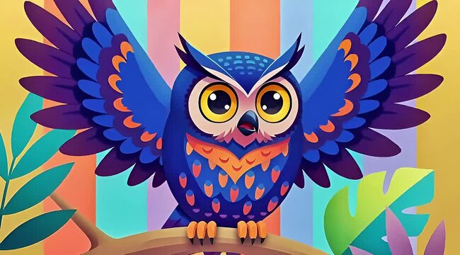 ILLUSTRATION of the beauty of a OWL with a colorful background for animal education for children