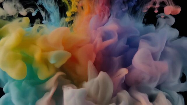 Vibrant colorful smoke swirling dynamically on black background