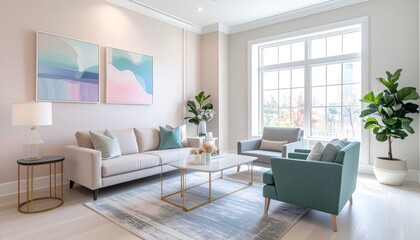 Fototapeta premium Elegant Living Room Interior with Modern Furniture and Artwork.