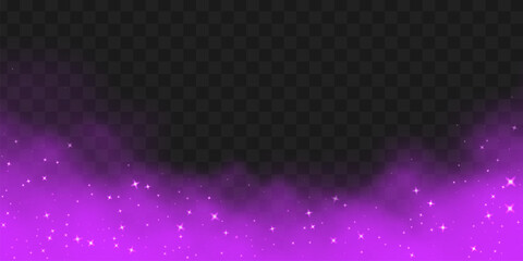 Vivid magic pink smoke cloud with shiny effect on black transparent background. Neon colored fog with sparkle. © TanyaFox