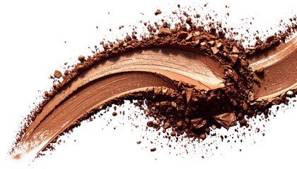 Swatch of brown powder cosmetics, showing several shades and textures against black