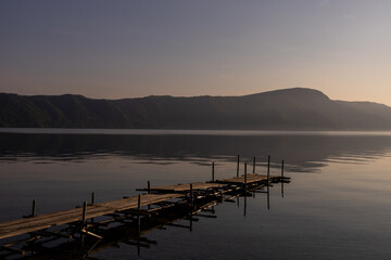 Morning Pier on Calm Lake Towada, Akita, Japan