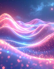 Obraz premium Vibrant, neon-colored, wavy lines against a starry night sky