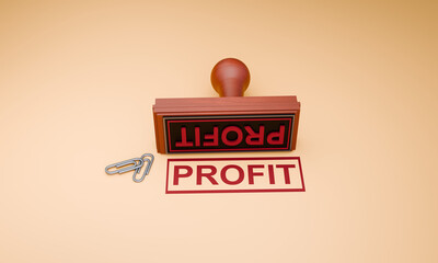 3D Illustration of Profit Achievement Rubber Stamp with Key on Clean Background, Business Growth and Financial Success Concept