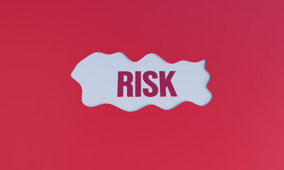 3D Illustration of Risk Word on Fluid Wave Shape, Red Abstract Background