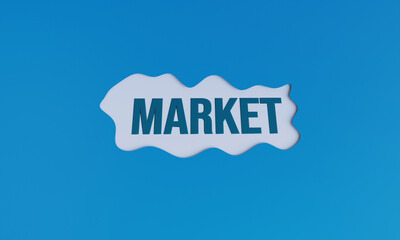 3D Illustration of Market Word on Fluid Wave Shape, Blue Abstract Background