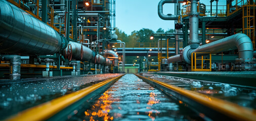 An oil refinery with pipes and tanks