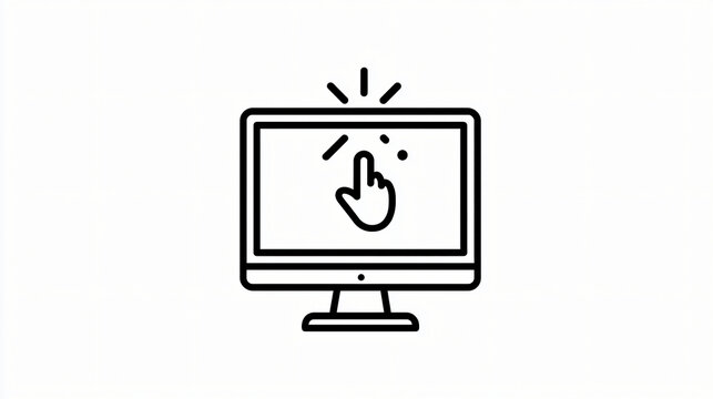 Computer screen with finger cursor clicking on screen icon