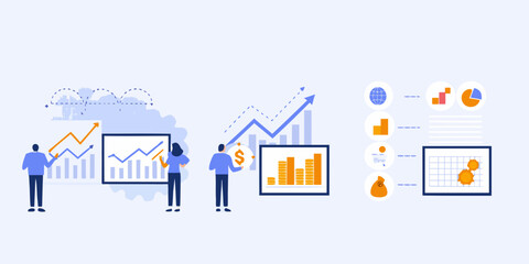 Obraz premium Data analysis and business growth illustrated with charts and people