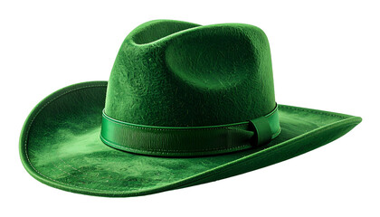 A vibrant green fedora hat, isolated on a black background, with a dark band