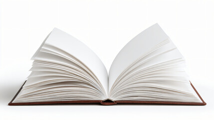 Fototapeta premium Open book with blank white pages and brown leather cover