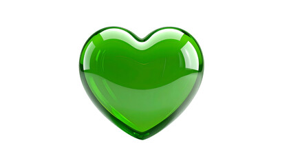 A translucent, glossy, green heart shape floating against a stark black background