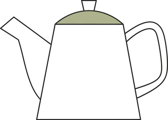Simple white teapot with green lid and black outline kettle