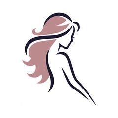 Logotipo de salón de belleza. Dibujo sencillo con líneas de mujer desnuda con cabello con ondas  © teracreonte