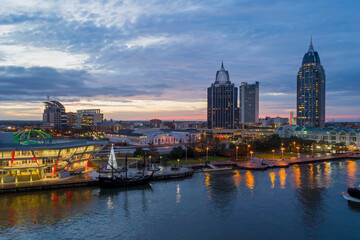 Fototapeta premium Aerial view of Mobile, Alabama at twilight