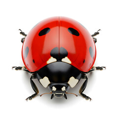Fototapeta premium Vibrant Red Ladybug with Black Spots Isolated on a Pure White Background, Top View