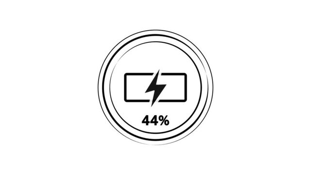 Battery icon at 49% capacity with glowing lightning bolt on dark circular backdrop