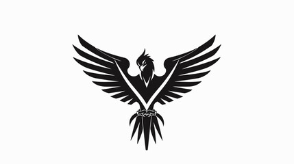 Obraz premium Black phoenix illustration with wings spread against a white backdrop design