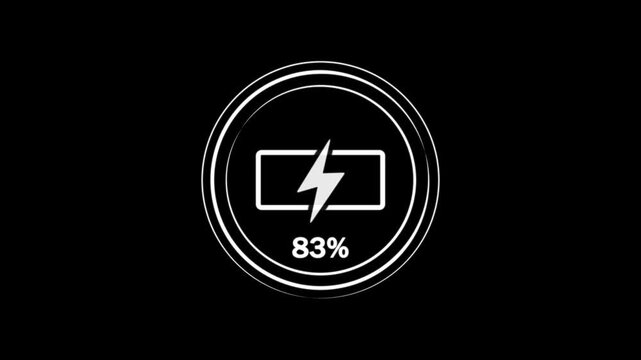 Battery icon showing 94% charge with luminous lightning bolt on black circular background