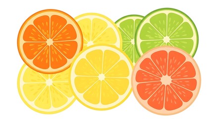 Assorted Citrus Fruits Slices Isolated on White.