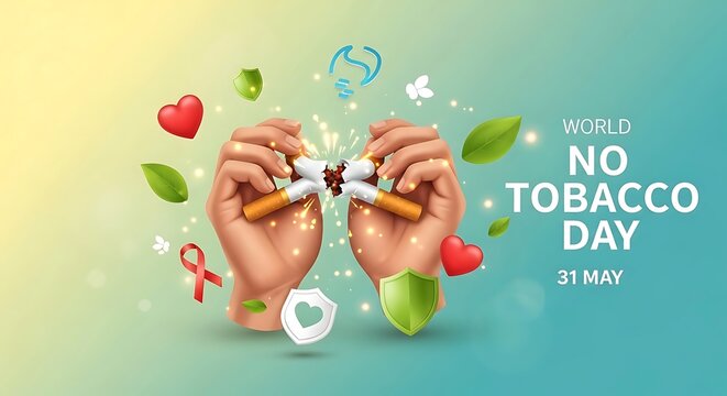 Celebrating world no tobacco day with symbolic hands and positive icons.