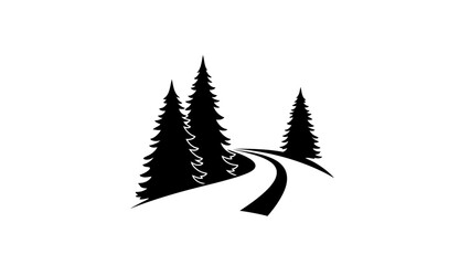Obraz premium Road through evergreen forest silhouette illustration symbol