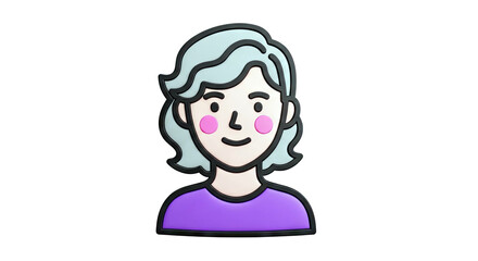 3D Cartoon Woman Avatar with Grey Hair and Purple Shirt
