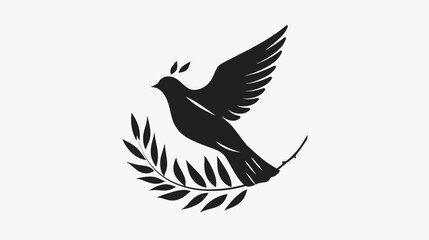 Obraz premium Black dove icon with olive branch symbolizing peace and hope